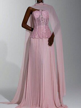 Baby Pink Party Women's Sequin Strapless Pleated Hem Dress